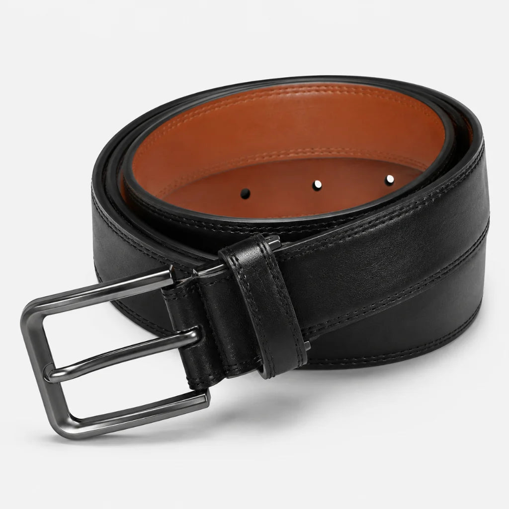 CORVIKO Arven black classic belt for men - inner side with brown lining and pin buckle