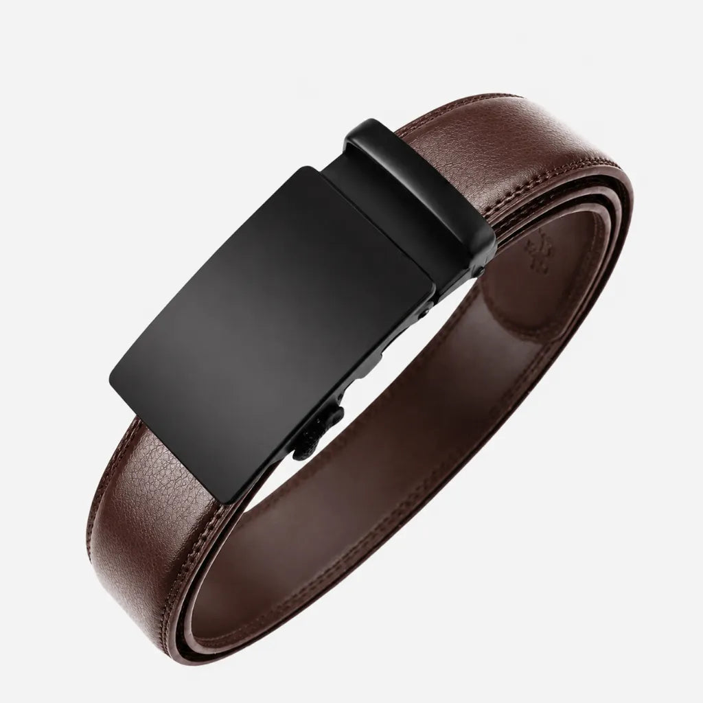 CORVIKO Kael brown automatic dress belt for men with black buckle and stitching