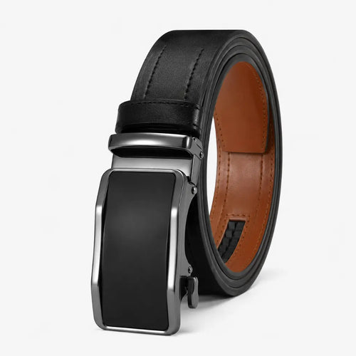 Belt for Men Dress Model Veyron Black with no-hole automatic buckle and black leather-style strap