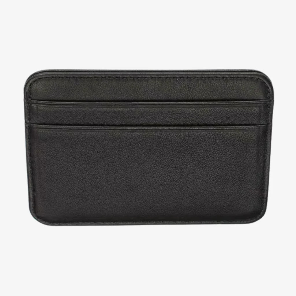 Black slim card holder for men with clean genuine leather finish by CORVIKO