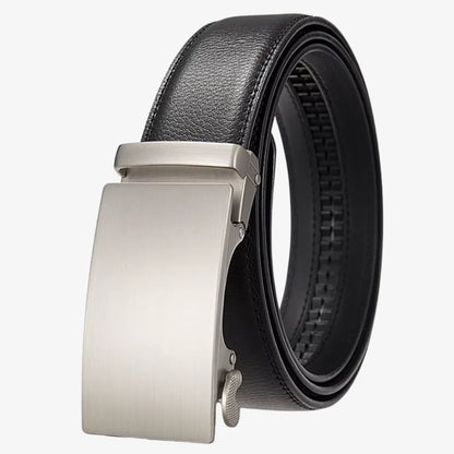 CORVIKO Soren black dress belt for men with silver automatic buckle