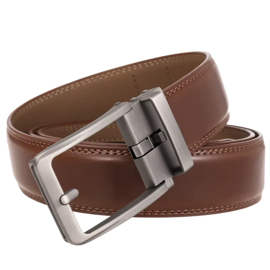CORVIKO Varo brown automatic belt for men - side view with silver buckle