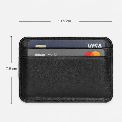 Black card holder for men with 10.5 cm by 7.5 cm size reference and card slots