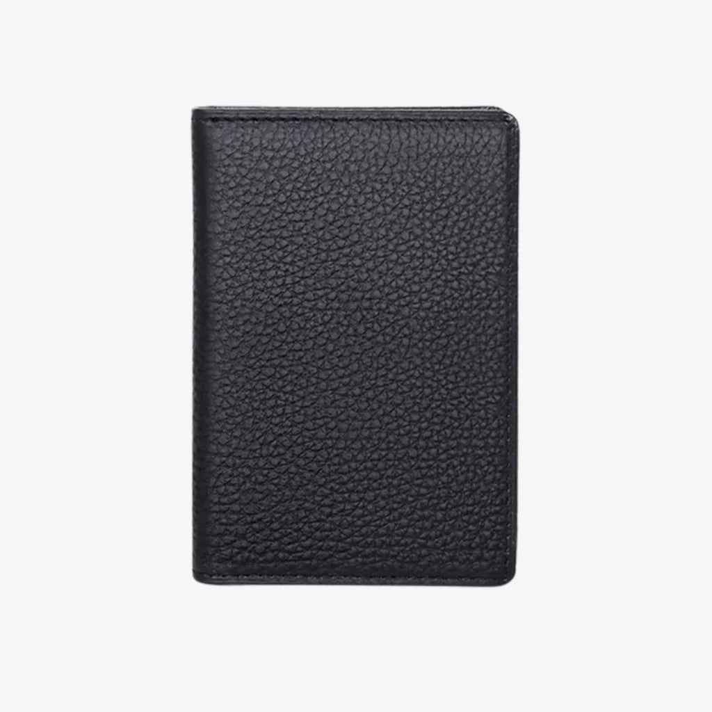 Card Holder for Men Vertical Model Orven Black by CORVIKO with textured genuine leather front