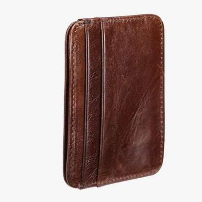 Vintage brown card holder for men with genuine leather finish and clean card slot design