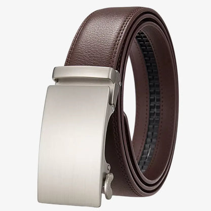 Rolled view of the Belt for Men Dress Model Soren Coffee with silver automatic buckle