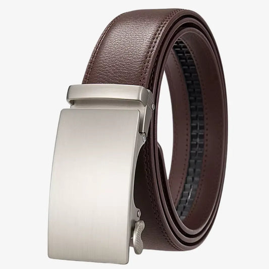 Rolled view of the Belt for Men Dress Model Soren Coffee with silver automatic buckle
