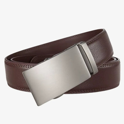  Belt for Men Dress Model Soren Coffee with smooth coffee finish and clean silver automatic buckle