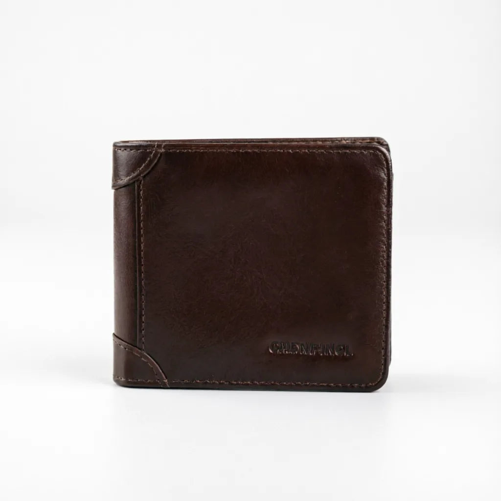 CORVIKO Bravik coffee RFID wallet for men - dark brown leather front view