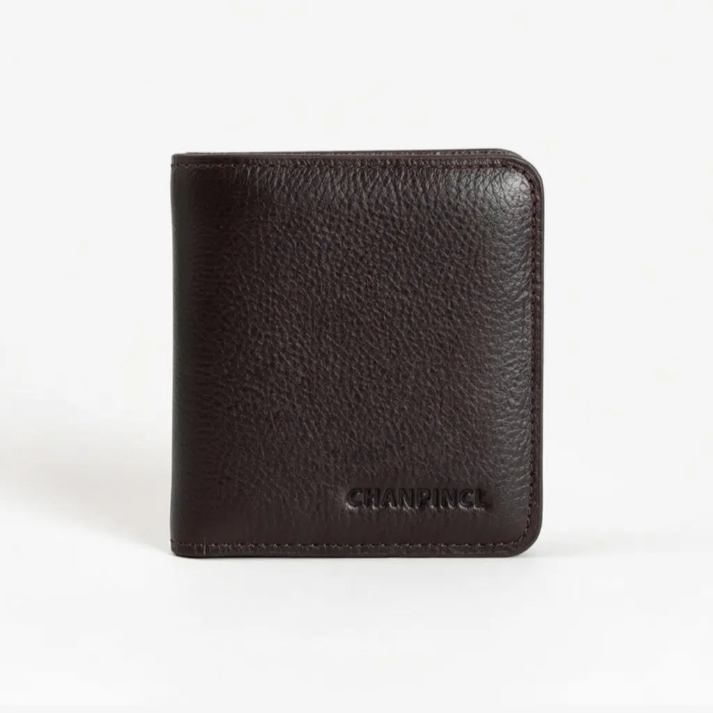 CORVIKO Renor coffee compact wallet for men - dark brown textured leather front view