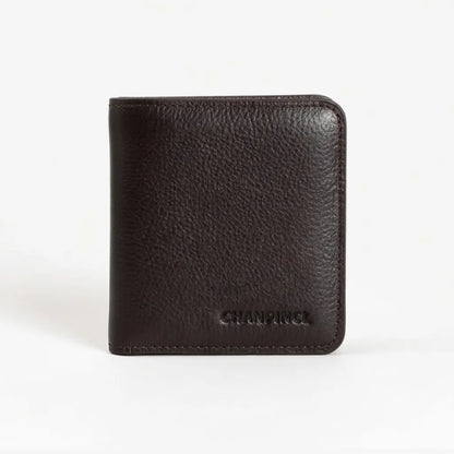 CORVIKO Renor coffee compact wallet for men - dark brown textured leather front view
