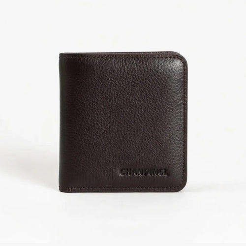 CORVIKO Renor coffee compact wallet for men - dark brown textured leather front view