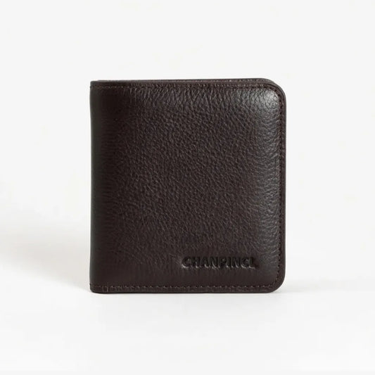 CORVIKO Renor coffee compact wallet for men - dark brown textured leather front view