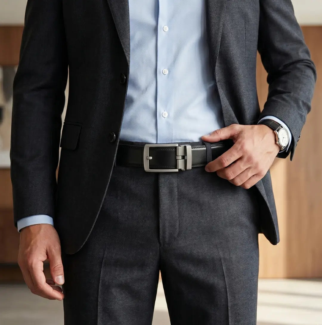 CORVIKO Varo black automatic belt for men styled with tailored menswear