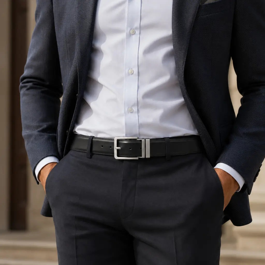 Belt for Men Automatic Model Varo Black styled with tailored menswear