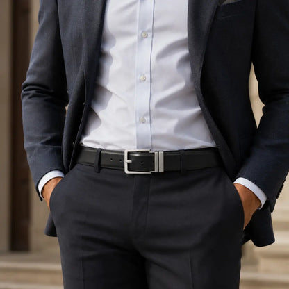 Belt for Men Automatic Model Varo Black styled with tailored menswear