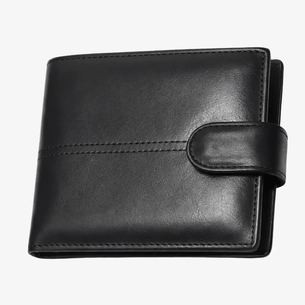 Black bifold wallet for men with 11.5 cm size reference