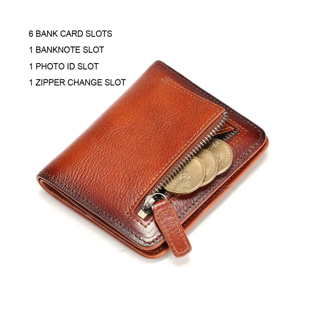 CORVIKO Renor cognac compact wallet for men with zipper coin pocket