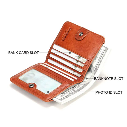 CORVIKO Renor cognac compact wallet open with card slots cash and photo ID