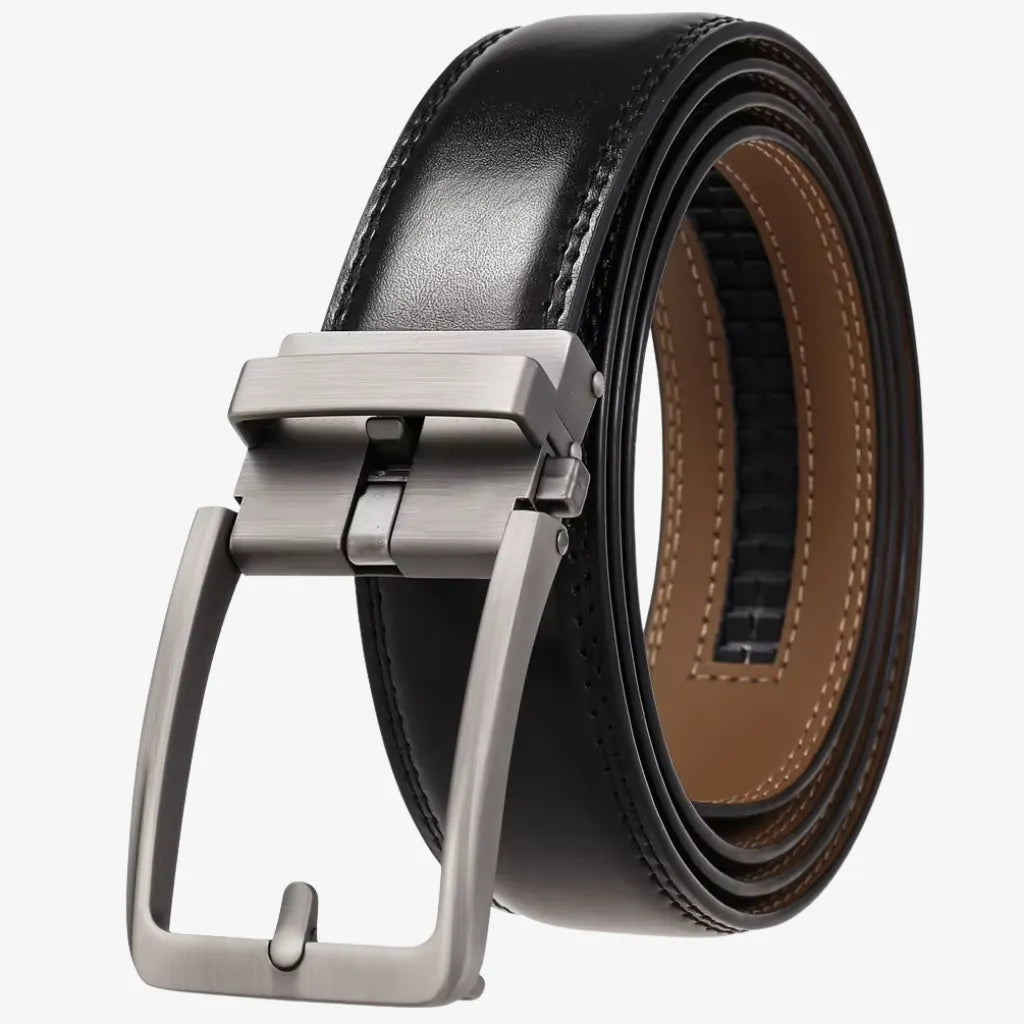 CORVIKO men’s automatic belt with black finish and brown inner lining