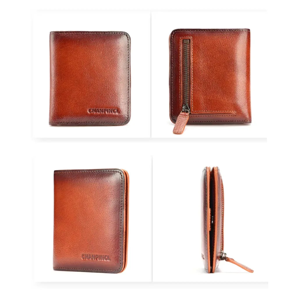 CORVIKO Renor cognac compact wallet for men - front back and side views