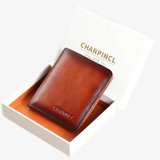 Wallet for Men Compact Model Renor Cognac with gift-ready box by CORVIKO