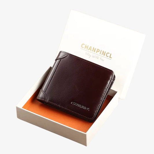 Wallet for Men RFID Model Bravik Coffee by CORVIKO with leather details and gift box